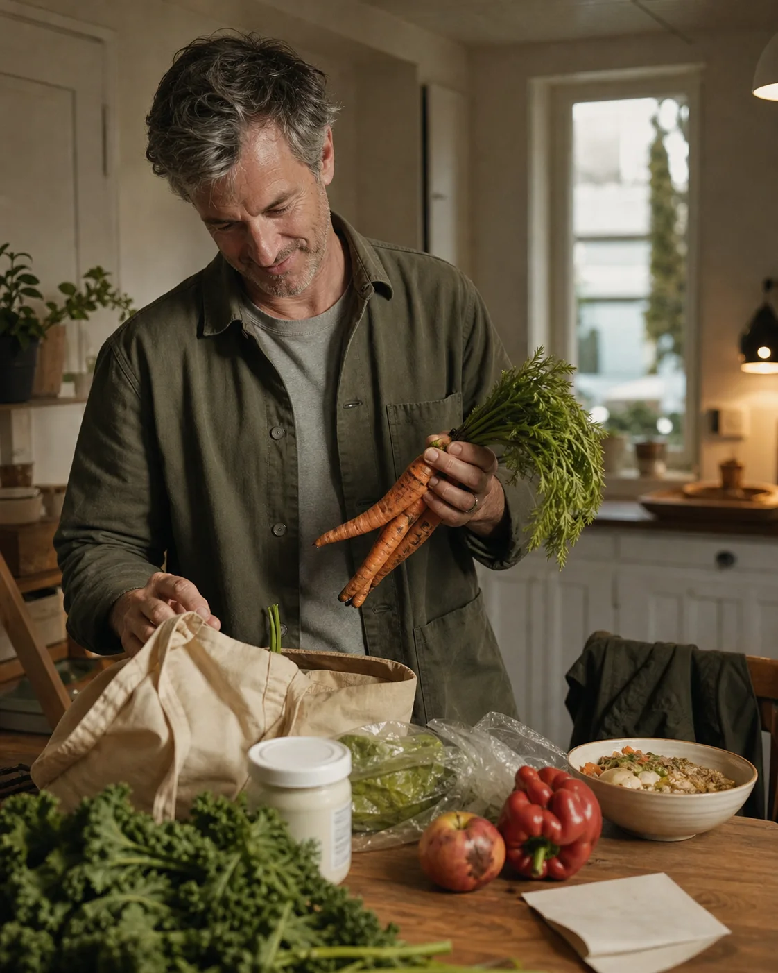 Everyday groceries being unpacked in a home kitchen