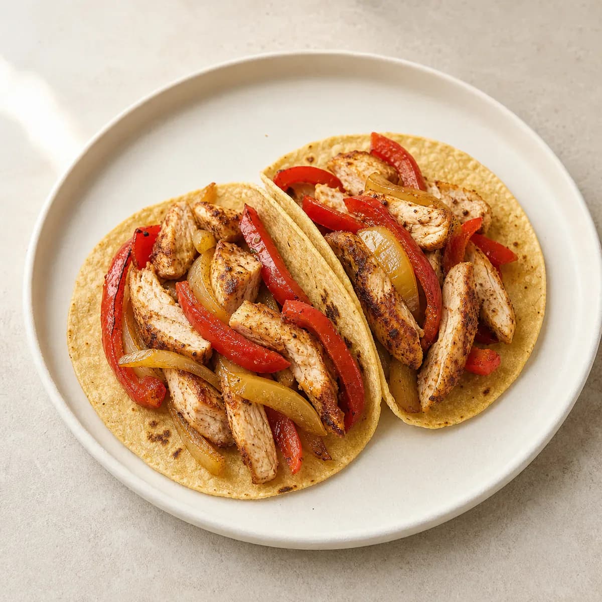 Cumin chicken fajitas with peppers and onion served as one complete portion